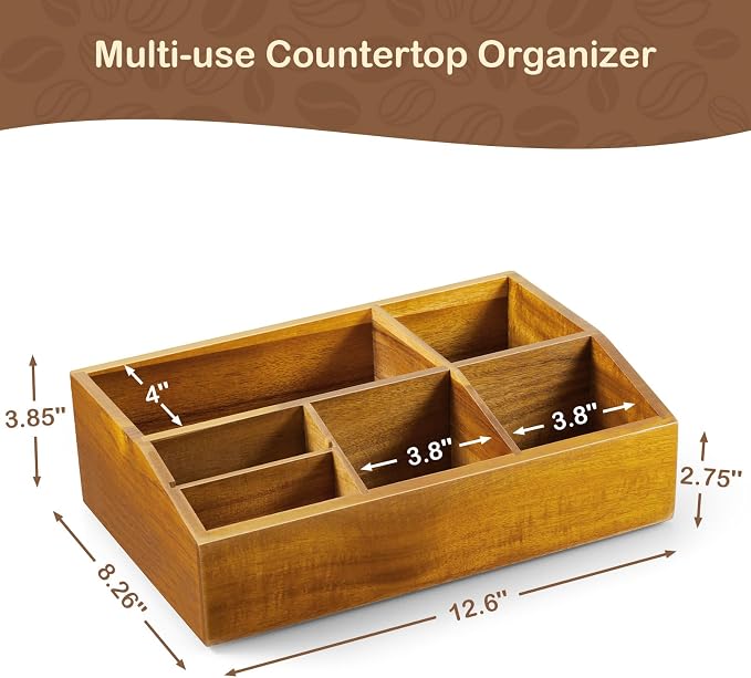 Acacia Wood Coffee Station Organizer for Countertop, Coffee Bar Accessories and Organizer, Pod Holder Storage Basket for K Cup Sugar Tea Bag - Image 3