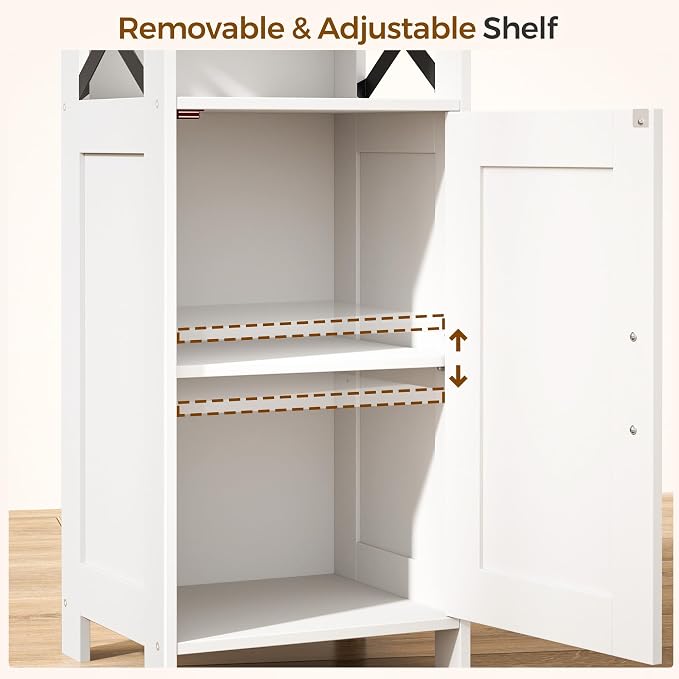 Homhedy Farmhouse Bathroom Storage Cabinet with Doors, Small Floor Cabinet | Toilet Paper Cabinet with Adjustable Shelf, Freestanding Storage Cabinet for Kitchen/Laundry/Living Room, 14"W, White - Image 5