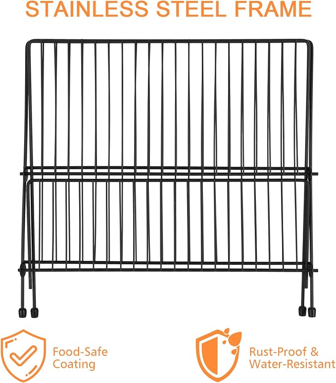 RV Foldable Dish Drying Rack, 2-Tier with Drip Tray, Stainless Steel Collapsible Rack for Sink & Kitchen Countertop, Space-Saving Dish Drainer Organizer for Dishes, Bowls, Plates, Cups - Image 5