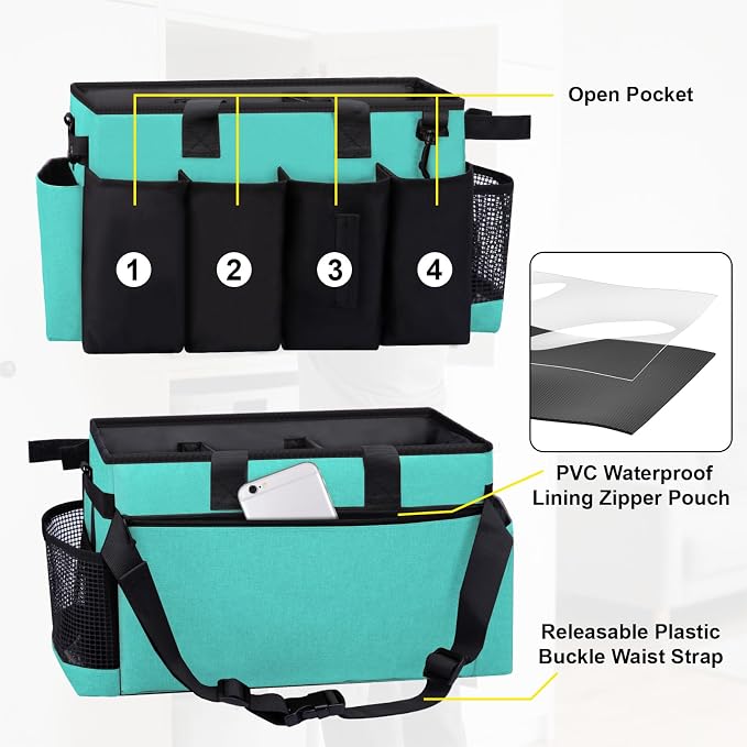 Wearable Large Cleaning Caddy Bag for Housekeepers (Lakeblue) | Cleaning Supplies Organizer with Adjustable Shoulder, Waist & Handle Straps, Detailing Bag for Kitchen Supplies - Image 3