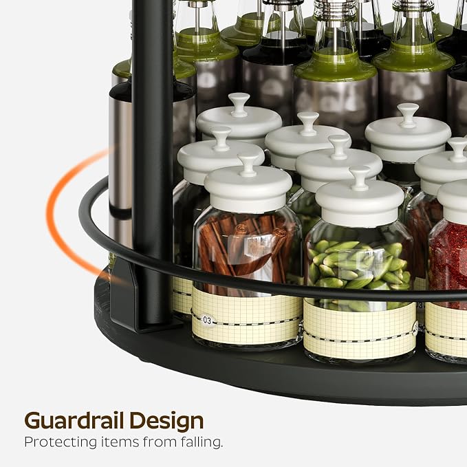 3-Tier Lazy Susan Organizer, Rotating Spice Rack, Spinning Organizer, Industrial Turntable Spice Rack Organizer for Cabinet, Kitchen Countertop, Pantry, Black SR23BK - Image 6