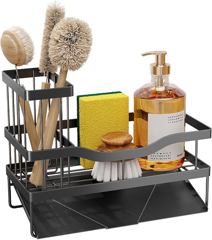 Sponge Holder for Kitchen Sink, Mecyfaty Sink Caddy with Self Drain Tray, Kitchen Sink Organizer, Stainless Steel Countertop Sink Sponge Holder for Dish Soap Kitchen Organizers and Storage Accessories - Image 8