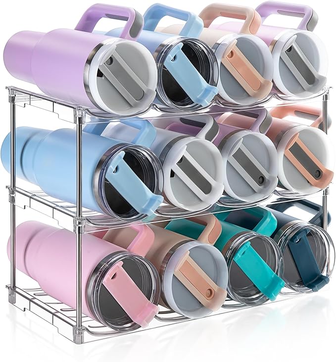Larger Water Bottle Organizer for Stanley 40 oz Tumbler, Tumbler Organizer | Stackable Water Bottle Holder Rack for Cabinet, Kitchen Storage Organizer for for Stanley Cup Accessories, Tumbler Storage by Amoot
