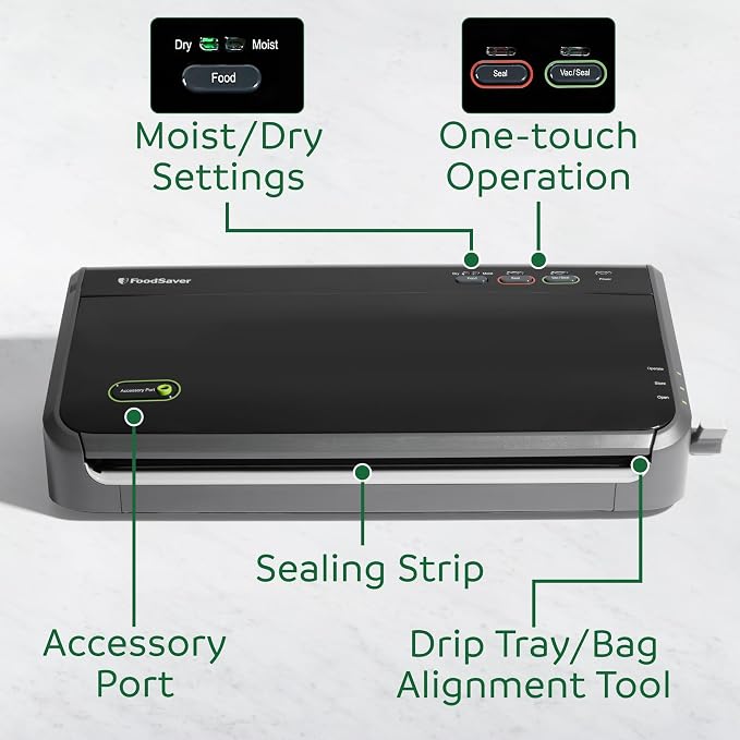 FoodSaver Vacuum Sealer Machine, Automatic Bag Detection, Sous Vide Friendly, with sealer bags, roll, handheld vacuum sealer, black - Image 5