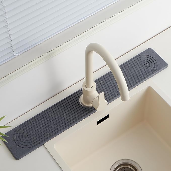 Stone Faucet Mat for Kitchen Sink, Water Absorbing Sink Water Splash Guard | Sink Splash Guard Water Absorbing Stone Tray for Sink, Counter Protector Matt for Kitchen & Bathroom by FATILINHOME