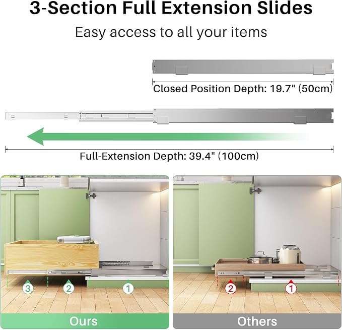 Pull Out Cabinet Organizer, Soft Close Slide Out Solid Wooden Drawers(21"W X 21"D x 6.2''H), Heavy Duty Full-extension Roll Out Shelves for Kitchen Cabinets,Pantry & Closet Organizers and Storage - Image 6