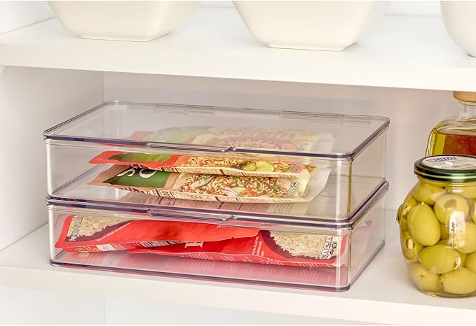 iDesign Plastic Stackable Hinged-Lid Storage Box - Set of 4 - Clear | Pantry or Kitchen Use - Image 6