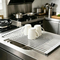 Ahyuan Large Roll up Dish Drying Rack Silicone Foldable Rack Over Sink Dishes Drainer Roll-up Sink Drying Racks Full Silicone Coated Stainless Still Dish Drying Rack (Warm Grey, 17.7''X13.13'') by Ahyuan