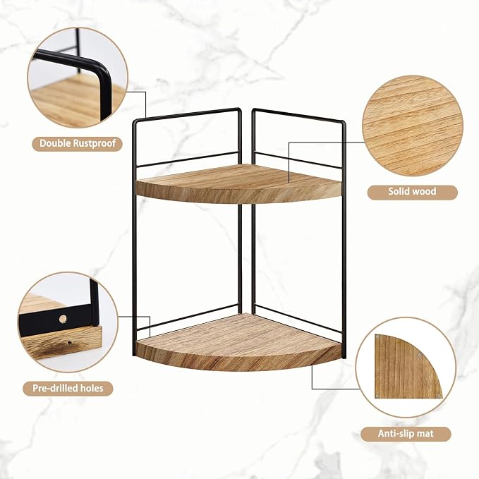 2 Pack Bathroom Counter Organizer, 2 Tier Corner Bathroom Counter Organizer Wooden Double Vanity Organizers for for Double Sink Organizers and Kitchen Storage Dresser Decoration - Image 5
