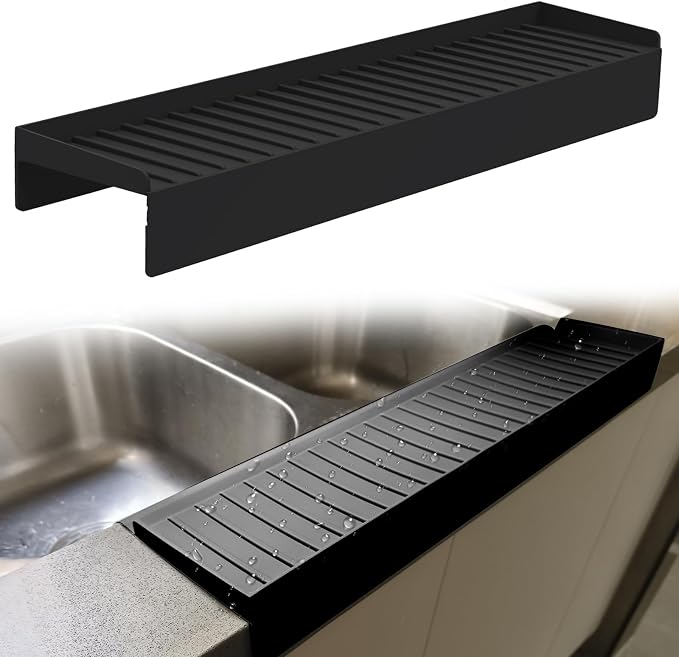 Kitlers Silicone Edge Protectors - Multifunction Sink Accessories, Splash Guard & Draining Mat for Kitchen, Bathroom Sink, Steel, Granite, Quartz Countertops(Black) by Unknown