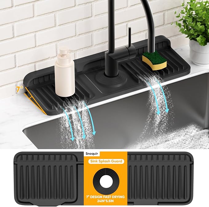 14.6 inch Faucet Mat for Kitchen Sink Splash Guard[7° Slope Fast Self-draining][Snap Lock Fit]Kitchen Sink Faucet Mat Splash Guard Kitchen Sink Area Water Splash Guard Behind Faucet Draining Mat - Image 9