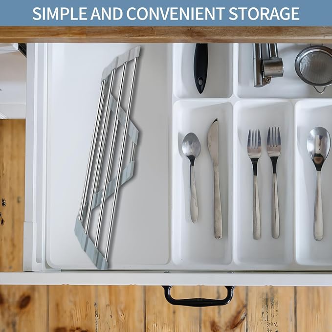 Triangle Roll-Up Dish Drying Rack | 304 Stainless Steel, Folding, Over Sink Mat Drainer, Kitchen Sink Organizer, Right-Angle Drainer, Sink Drain Basket - Image 6