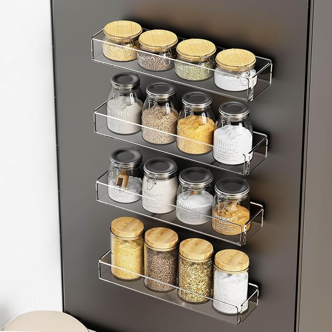 2 Pack Acrylic Spice Racks for Refrigerator and Oven, Magnetic Fridge Organizers and Storage, Clear - Image 6