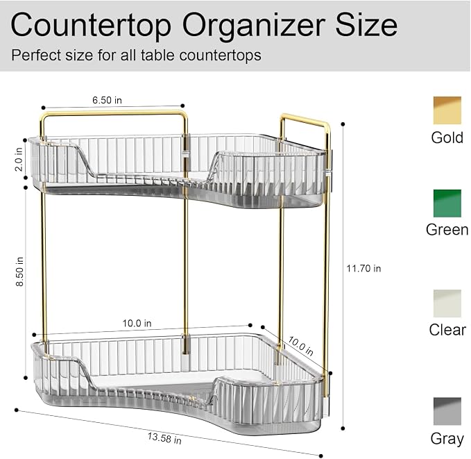 GTI 2 Tier Makeup Organizer, Large Capacity Bathroom Counter Organizer, Perfume Cosmetics Skincare Vanity Organizers, Dresser Countertop Organizer and Storage for Women (Gray) - Image 3