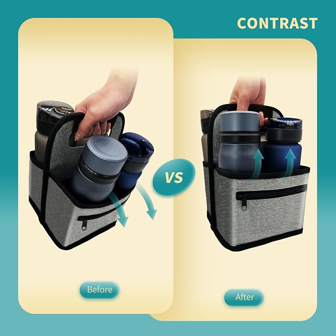 Reusable Coffee Cup or Cans Carrier, Take Out Cup Holder, Handle Tote Bag Drink Holder with 2 Organizer Pockets for Hot & Cold Beverages, for Delivery and Take Out (Neoprene Gray) - Image 4