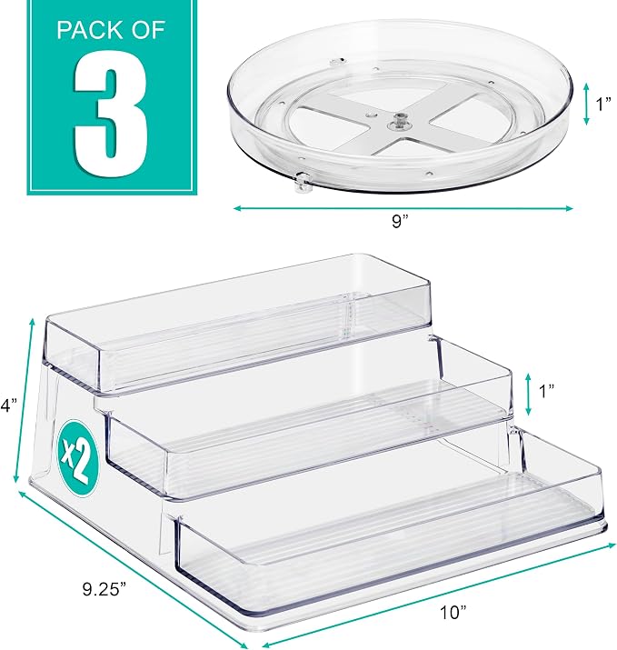 Sorbus Pantry Spice Organizer Set, 3-Tier Seasoning Organizer for Cabinet (2 Pack) and Lazy Susan Spice Rack Turntable 9-Inch, Spice Organization for Cabinet, Condiment Organizer Pantry & Refrigerator - Image 3