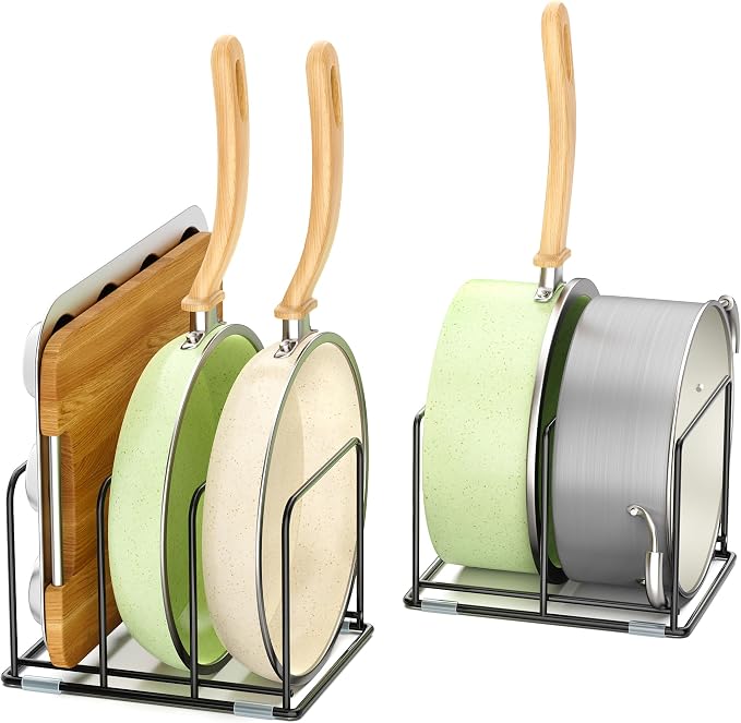 Pan and Pot Organizer Rack, Cutting Board Organizer for Cookie Sheet,Frying Pan inside Cabinet,Baking Pan, Tray Organizer for Kitchen Storage - Total 5 Compartments(2 Pcs) by Laemyfyre