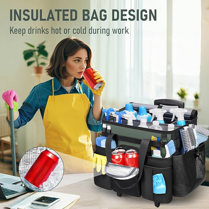 Ytonet Cleaning Caddy with Wheels, Extra Large Rolling Cleaning Caddy Bag | with Detachable Trolley for Housekeepers, Water Resistant Cleaner Supplies Organizer with Wheels for Kitchen, Tool Organizer - Image 4