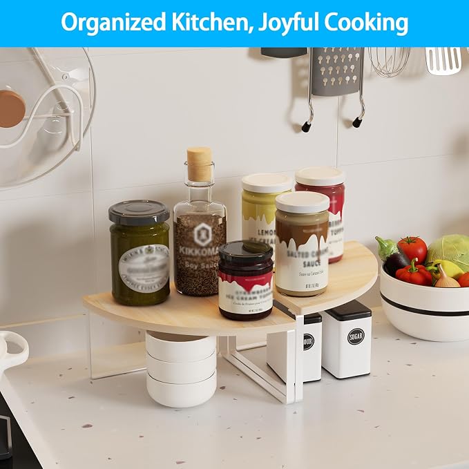Golener Kitchen Corner Shelf, Corner Spice Rack, Counter Shelf, Stackable | Kitchen Counter Organizer, Plate Organizer for Cabinet, 2-Tier Corner Countertop Shelf, Corner Desk Shelf, Natural Beige - Image 2