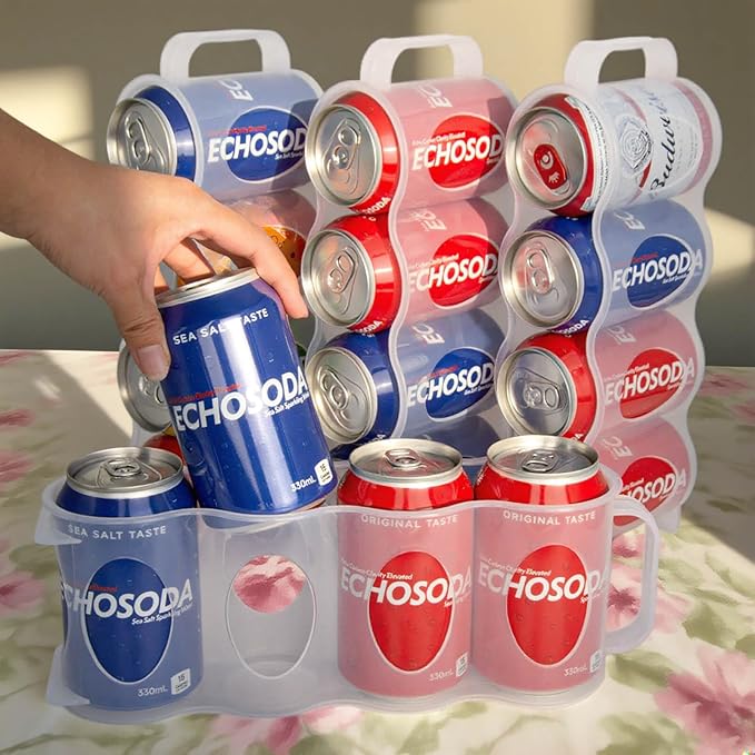 Portable Soda Can Organizer for Refrigerator, Clear, 2 Pack | Soda can holder for cooler, with handle, stackable, eco-friendly plastic, keep soda cans and beer bottles from rolling - Image 4
