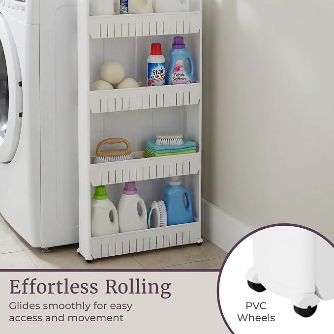 Slim Rolling Storage Cart - 5-Tier Utility Cart with Wheels for Bathroom, Kitchen, and Laundry Room - Bathroom Shelves by Lavish Home (White) - Image 6