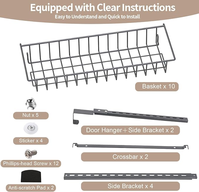 ElegantArray 10-Tier Pantry Door Organizer, Deep Gray | Over The Door Pantry Organizer Rack and Storage, Hanging Spice Rack Shelves Door, Home Office Laundry Room Bathroom & Kitchen - Image 8