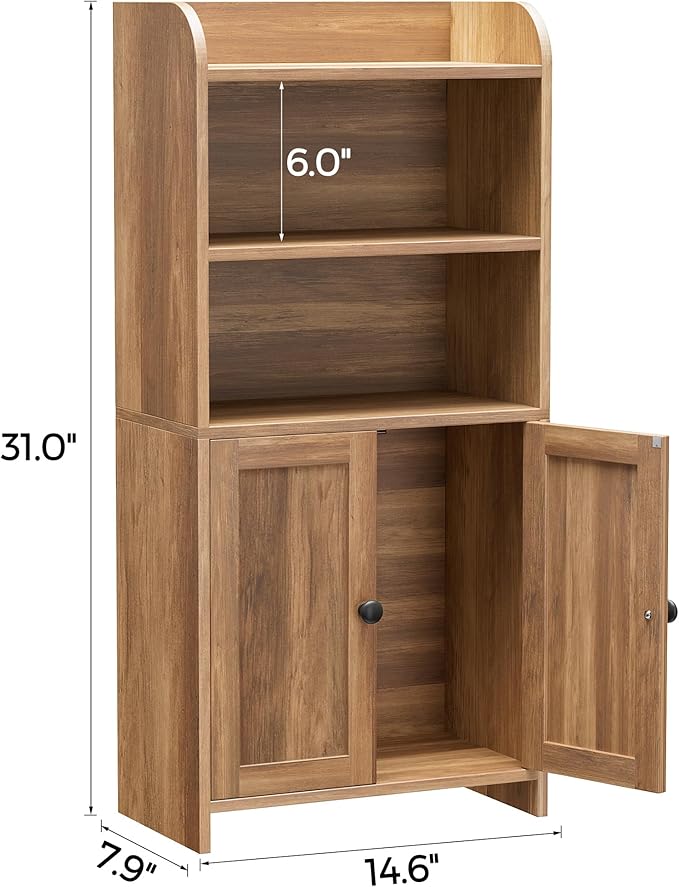 Homhedy Small Bathroom Storage Cabinet, Toilet Paper Storage Cabinet | Bathroom Floor Cabinet with Doors and Shelves, Bathroom Organizers for Small Spaces, 7.9"D x 14.6"W x 31"H, Rustic Walnut - Image 2