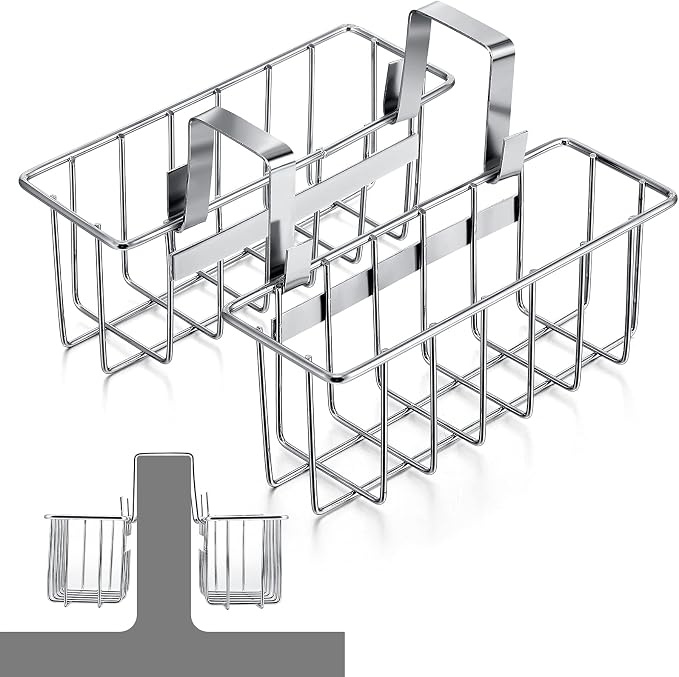 Hotop 2 Pieces Sponge Holder Kitchen Sink Caddy Metal Sink Organizer Basket for Scrubber Soap Towel Brush Dishwashing Liquid Drainer Rack in Kitchen Bathroom Bathtub, Silver by HOTOP