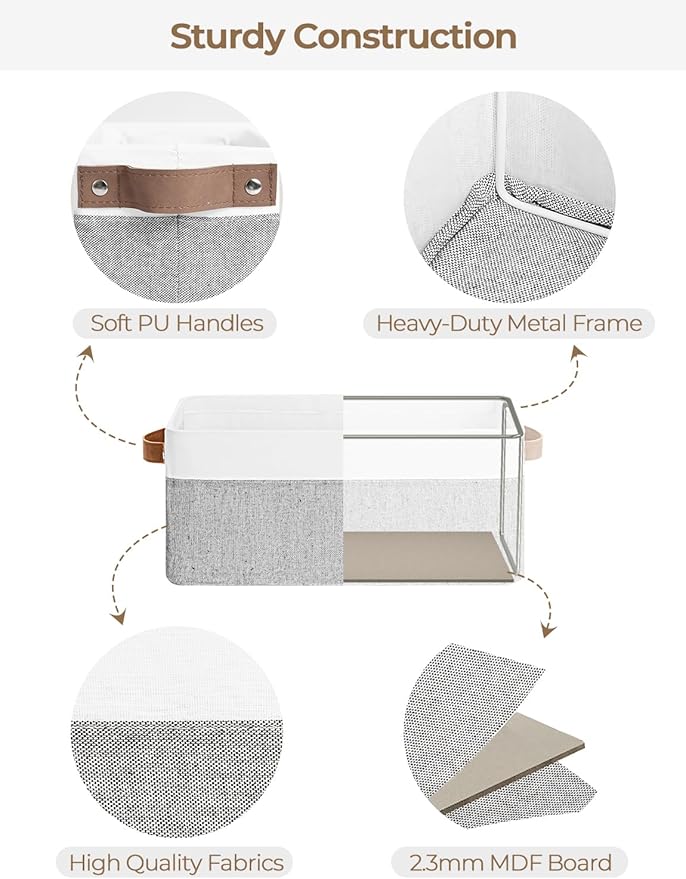 StorageWorks Narrow Storage Bins, Gray and White, 2-Pack | With Metal Frame, Sturdy Structure, PU Handles, Toilet Paper Storage, Small Storage Bins, For Bathroom, Closet, Shelf - Image 3