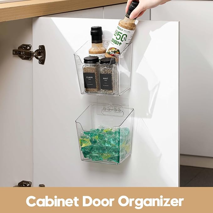 8-Pack Adhesive Cabinet Door Organizer Kitchen, Hanging Storage Bins, Stick on Small Wall Storage Container, Bathroom Floating Shelf Under Sink Caddy Spice Rack for Pantry Organizer, Office, Dorm - Image 2