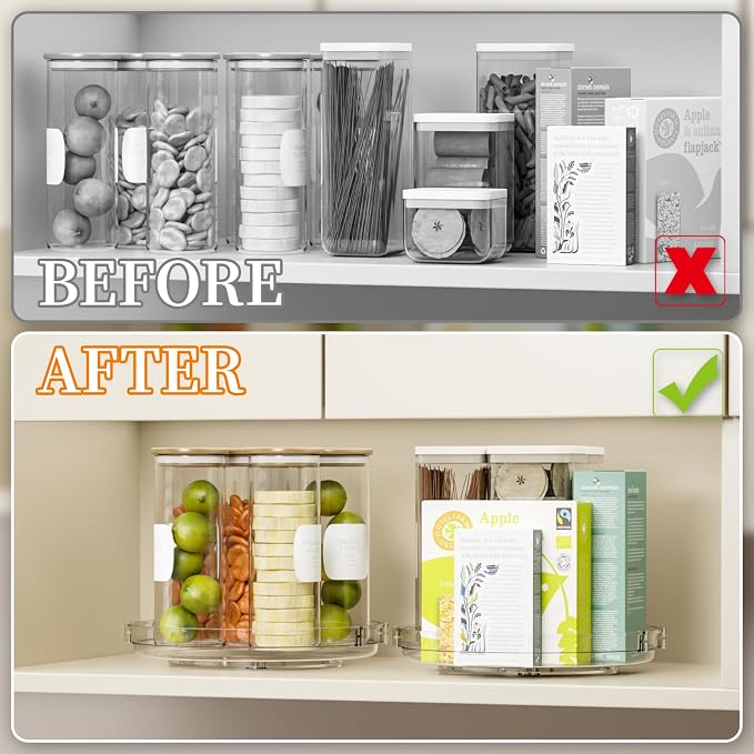 SUOXING 2 Pack Rotating Small Lazy Susan Turntable for Cabinet,9.5 Inch Clear Acrylic Spice Rack,Turntable Organizer for Refrigerator,Kitchen,Pantry and Vanity Makeup,Bathroom Countertop Organizer - Image 6