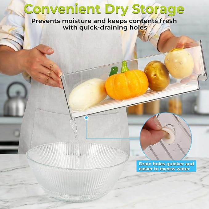 4Pack Fridge Organizer, Stackable Refrigerator Organizer Bins | Reusable Food Storage Containers, BPA-Free with Drain Tray for Kitchen, Refrigerator, Pantry (4 Drawers, Large, Medium) - Image 2