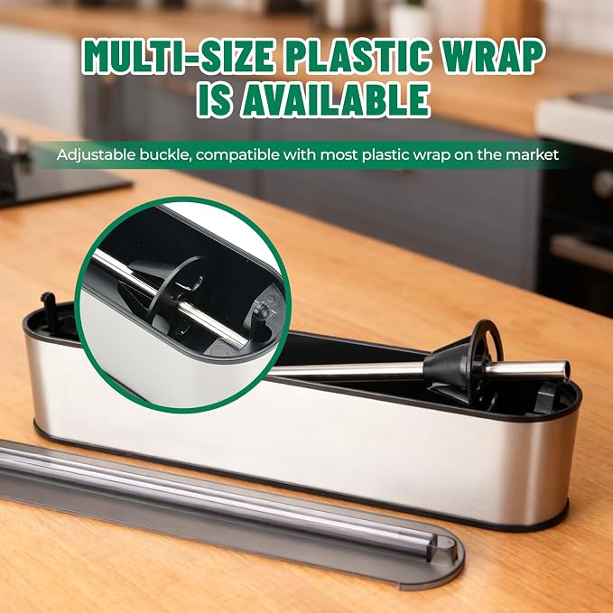Stainless Steel & Plastic Wrap Dispenser with Cutter, Magnetic No-Drill Wall Mount Aluminum Foil Holder with Slide Cutter, for Cabinets, Space-Saving Kitchen Organizer (Silvery-Stainless Steel) - Image 7