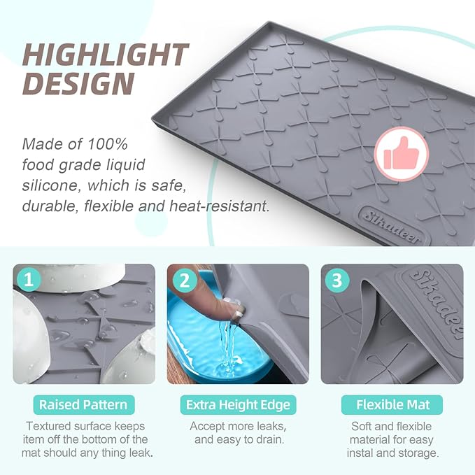 Waterproof Under Sink Mat 31" x 19" Silicone Mat Cabinet Protector | Heavy Duty Kitchen Cabinet Liner, Easy Press Drain, Home Essentials for Pet Feeding, Boots, Bathroom, Organizers & Storage - Image 4
