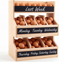 Leinuosen Wooden Egg Holder Countertop with 5 Dividers & DIY Freshness Labels to Separate, 3-tier Wood Egg Storage Basket Organizer, Large Farmhouse Kitchen Counter Display Rack by Leinuosen
