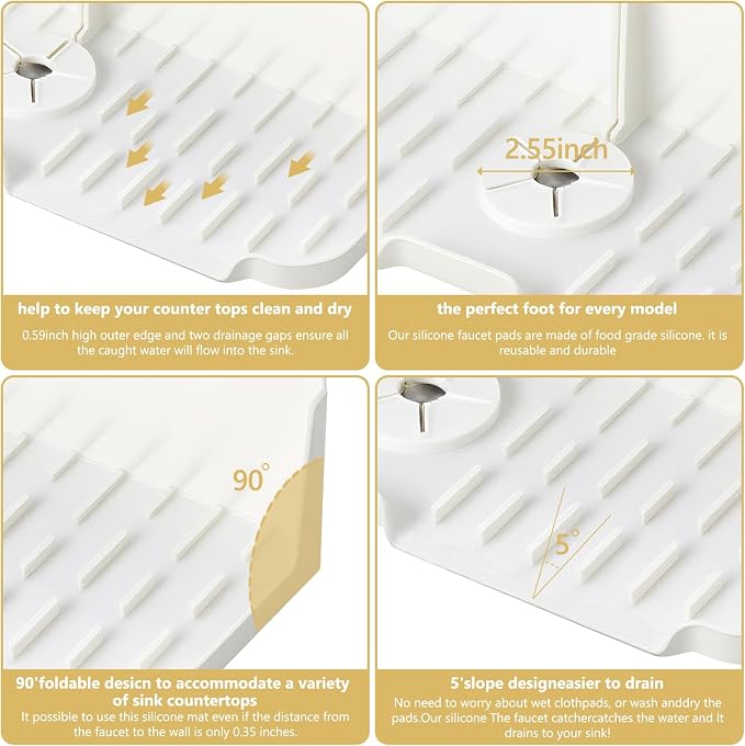 Silicone Kitchen Countertop & Sink Splash Guard, Silicone Sink Faucet Drying Mat, Faucet Mat for Kitchen Sink, 16.9” x 5.5’’ x 3.9’’ Splash Guard for Kitchen, Bathroom (Transparent) - Image 4
