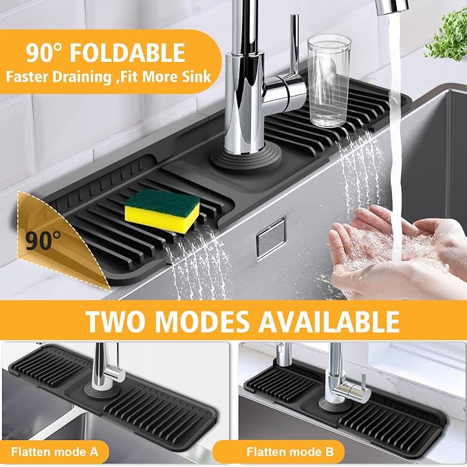17.7-Inch Kitchen Sink Splash Guard Mat | 7° Slope for Fast Self-Draining | Snap-Lock Design | Universal & Cuttable Silicone - Image 3