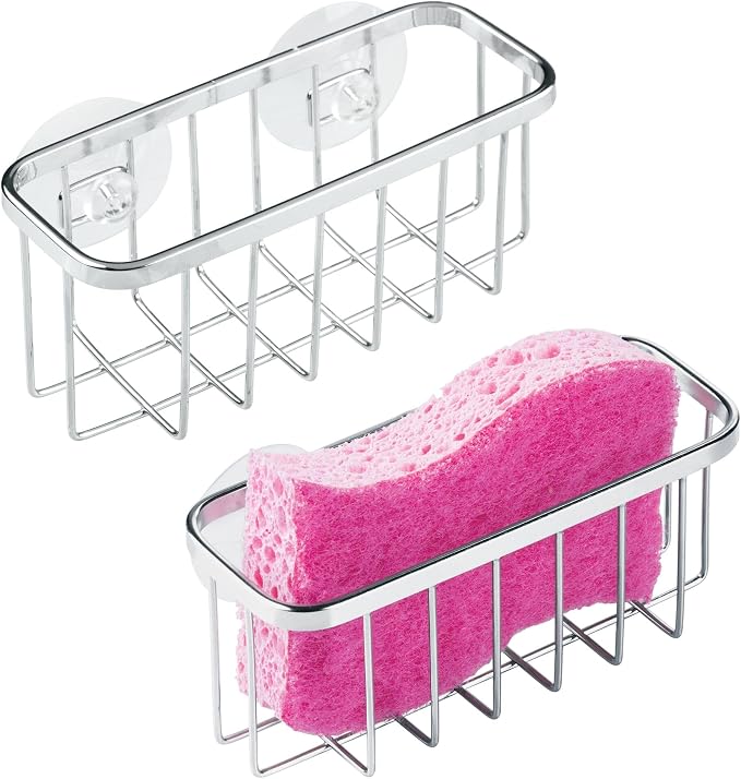 iDesign Stainless Steel Suction Sponge Holder, 2-Pack, Polished | Kitchen Sink Caddy Organizer by iDesign