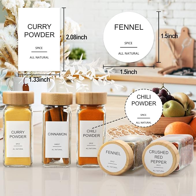 Glass Spice Jars with Bamboo Lid & 398 Label for Cabinet & Drawer Organizer | 24 pcs 4 fl oz Square Spice Bottles With Shaker Lids,Airtight Spice Containers Keep Fresh,Seasoning Containers Organization - Image 4