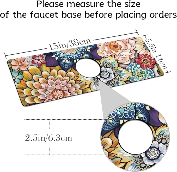Boho Colorful Mandala Flower Kitchen Sink Splash Guard Faucet Mat,Faucet Non-Slip Absorbent Mat,Farmhouse Sink Splash Guard Behind Faucet for Kitchen Bathroom, 15"x5.5" - Image 2