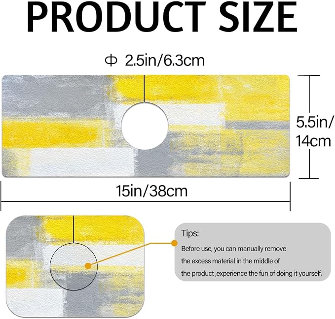 MCALK Yellow Kitchen Sink Faucet Mat Splash Guard, Absorbent Quick-Dry Kitchen Sink Mat - Ideal for Splash Guard & Drip Catching with Abstract Art Decor( 1pc 15"x5.5") - Image 5