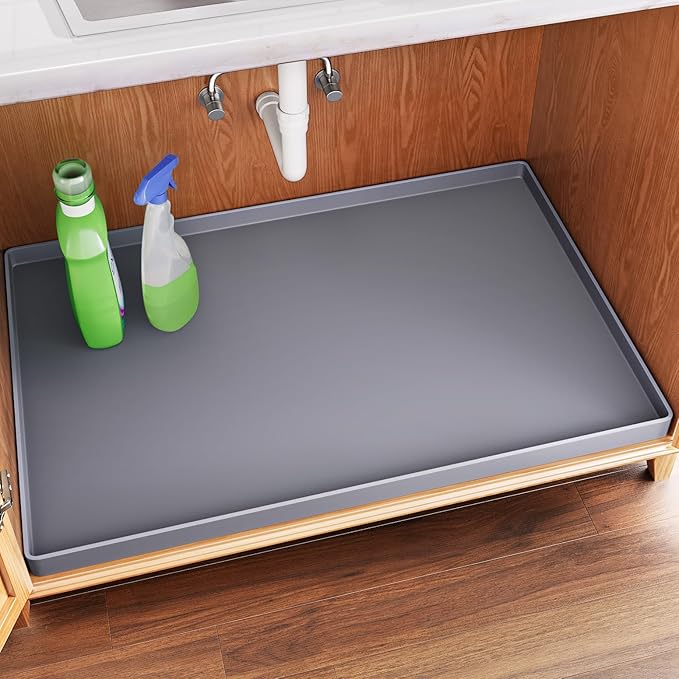 FLATO Waterproof Under Sink Mat, 22" x 19", Dark Gray | Shelf Liner for Kitchen and Bathroom, Cabinet Protector, Organizers and Storage, Flexible Silicone Drip Tray by Unknown