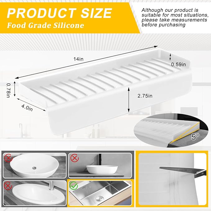 Silicone Sink Edge Protectors - Multifunction Accessories, Splash Guard & Draining Mat for Kitchen, Bathroom Sink, Steel, Granite, Quartz Countertops (Transparent, 4 * 14in) - Image 3