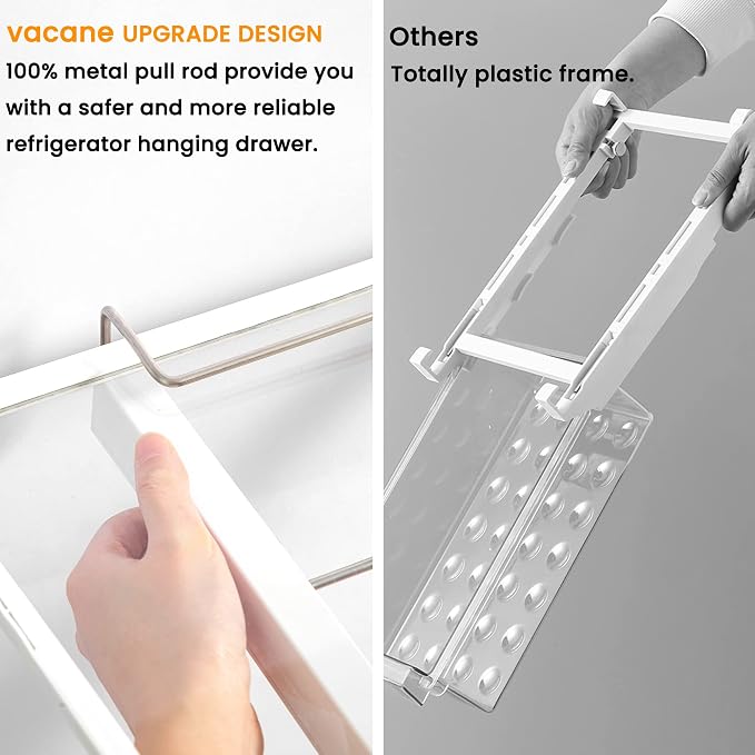 Fridge Organizer Drawer, Clear Plastic Fridge Organizer Bins, Add on Refrigerator Drawer,Fridge Storage Container Under Shelf Holder for Fruit, Vegetable, Meat, Cheese, Easy to Install-M - Image 5