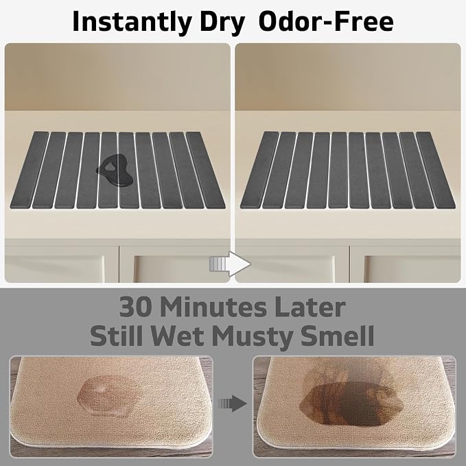 Large Stone Dish Drying Mat for Kitchen Counter, Quick Dry Dish Drying Mats, Foldable Absorbent Diatomaceous Earth Mats for Plate Rack Bottles Cups, Match Any Countertop (Dark Gray 24"×16" & 8"x4") - Image 2