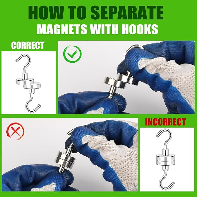 Magnetic Hooks 120LB Strong Magnet with Hook for Refrigerator | Super Neodymium Magnetic Cruise Hooks Locker Organizer Industrial Hook Outdoor Hanging Brackets Grill 12 Pcs - Image 6