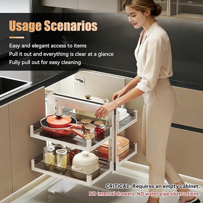 Blind Corner Cabinet Pull Out 13", 14.1", 15.3", 16.9", 2 Tier Kitchen Cabinet Organizer, Left & Right Open Compatible, Blind Corner Kitchen Cabinets - Image 4
