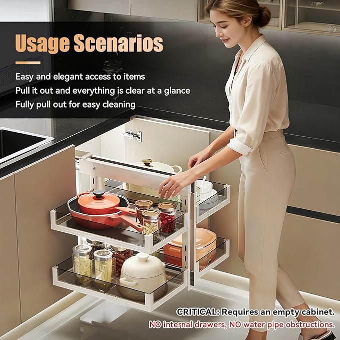 Blind Corner Cabinet Pull Out 13", 14.1", 15.3", 16.9", 2 Tier Kitchen Cabinet Organizer, Left & Right Open Compatible, Blind Corner Kitchen Cabinets - Image 4