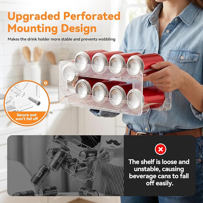 Soda Can Organizer 2Pack, Auto-Roll Dispenser 12oz and Tall Cans | Holds 18 Cans (9 Per Rack), Screwdriver Included, Anti-Slip Rubber Feet, Impact-Resistant Plastic, Fits Most Fridges - Image 8