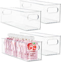 Plastic Food Storage 4 Pack Clear Container Bin with Handles for Organizing Kitchen, Pantry, Refrigerator, Freezer, Pantry, Cabinet, Closet, Bathroom. 14”x4”x4” by primebox